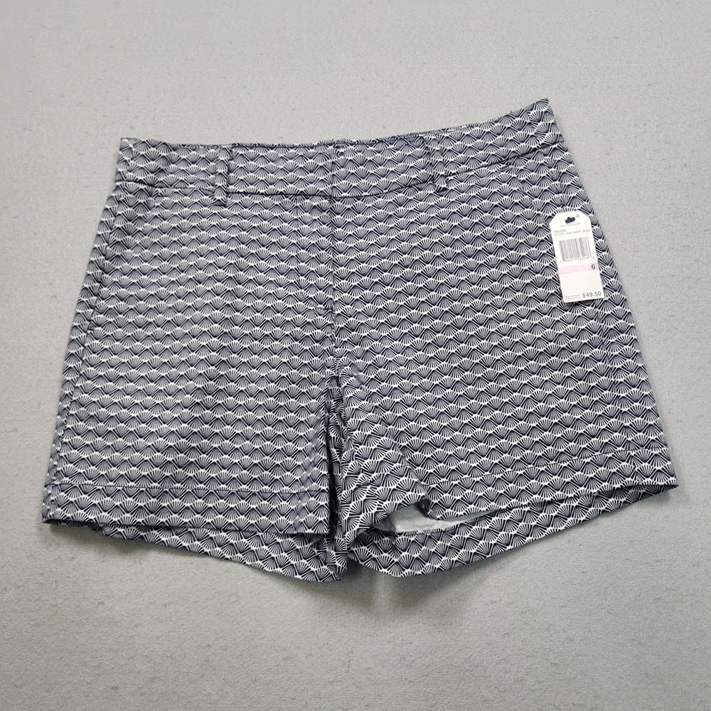 Nautica Womens Navy Seas Fan Print Chino Shorts Size 6 Vacation Travel Ocean New